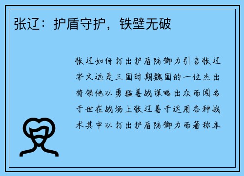 张辽：护盾守护，铁壁无破